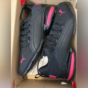 Unisex Puma Black Sneakers with dark Pink Highlights size 11 W and size 9 1/2 M
